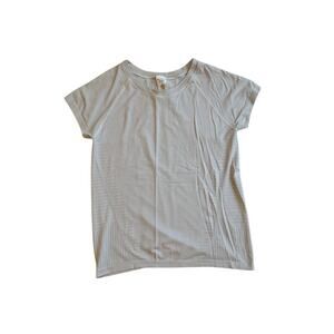 Athleta White Shirt with Grey Pin Stripe Short Sleeve Tee - Size M